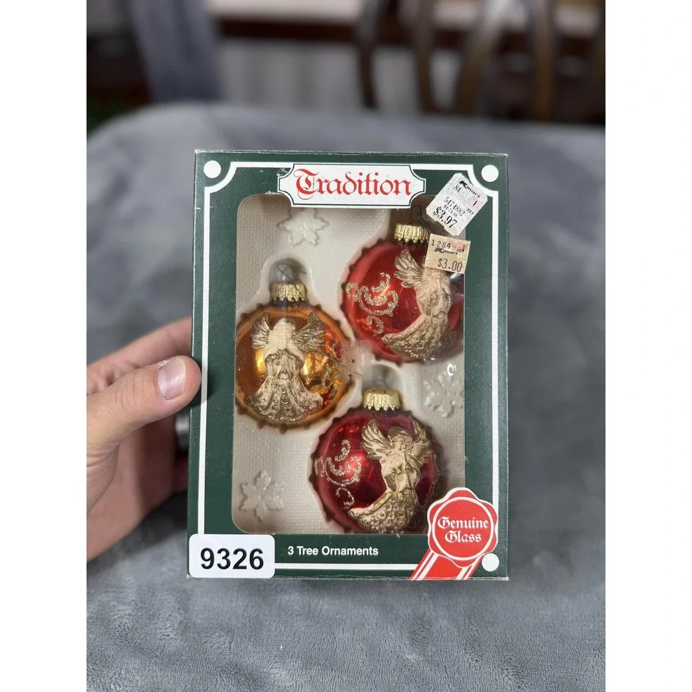 Vintage Tradition Christmas Glass Ornaments Angel Set of 3 Red Gold West Germany
